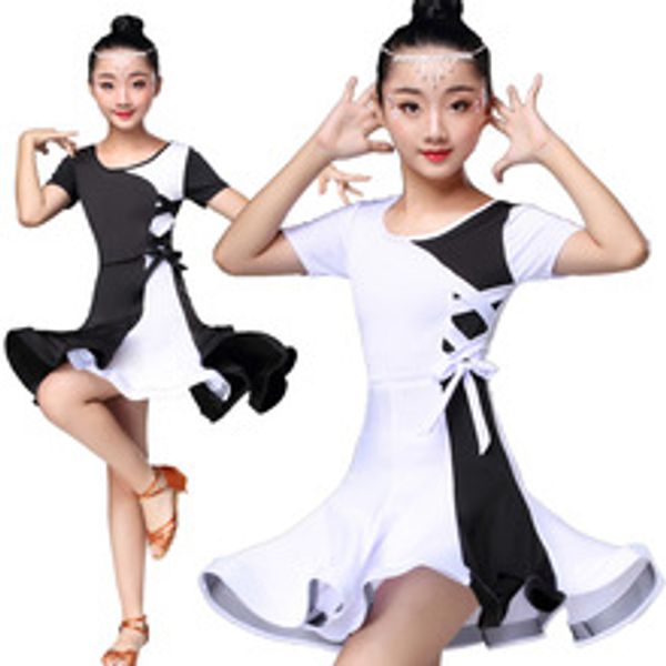 

white black girl latin dance competition dresses latin dance dress for girls kids costume for girls kids, Black;red