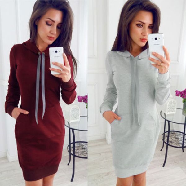 

thefound fashion casual women fashion spring autumn hooded long sleeve sweatshirt dress clothing, Black