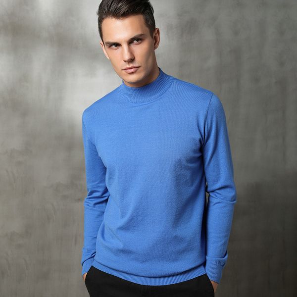 

cashmere blend sweater men long sleeve pullovers autumn man turtleneck sweaters loose solid fit knitting clothing 10 colors, White;black