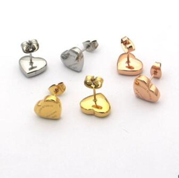 

Whole ale price t tamp heart tud earring 18k gold plated 3 color 316l tainle teel women 039 earring hipping, Golden;silver