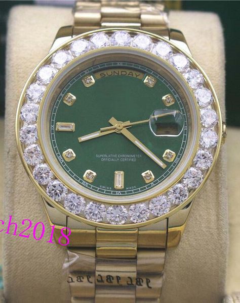 

luxury watch 18k gold green bigger diamond dial & bezel 118348 - watch chest 41mm automatic fashion brand men's watch wristwatch, Slivery;brown