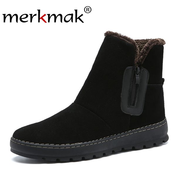 

merkmak men booots 2018 new genuine leather boots for men warm pluse rome boots drop shopping shoes brand winter footwear, Black