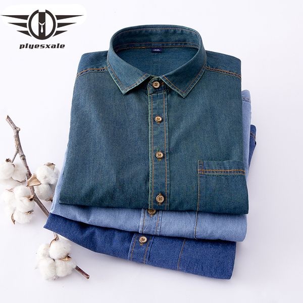 

plyesxale men denim shirt slim long sleeved cotton casual shirt classic mens dress jeans shirts spring autumn chemise homme t4, White;black
