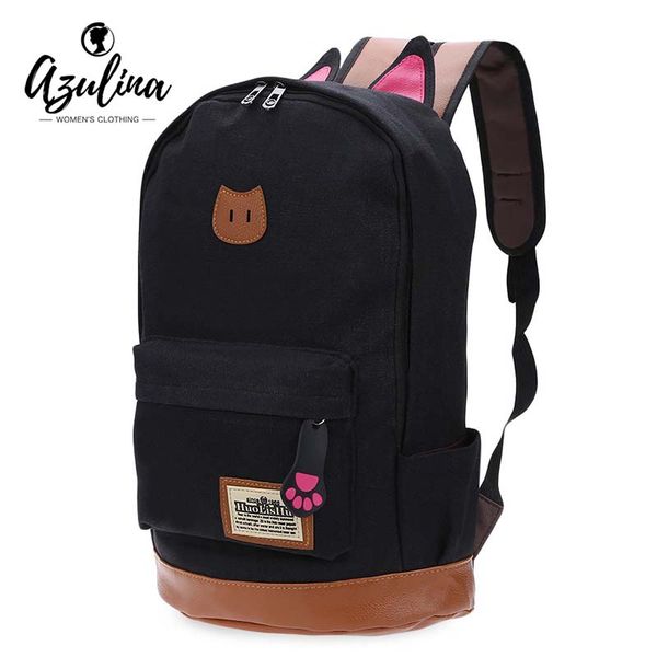 

azulina preppy style cat patchwork canvas zipper buckle girl portable school backpack women bags schoolbag backpacks