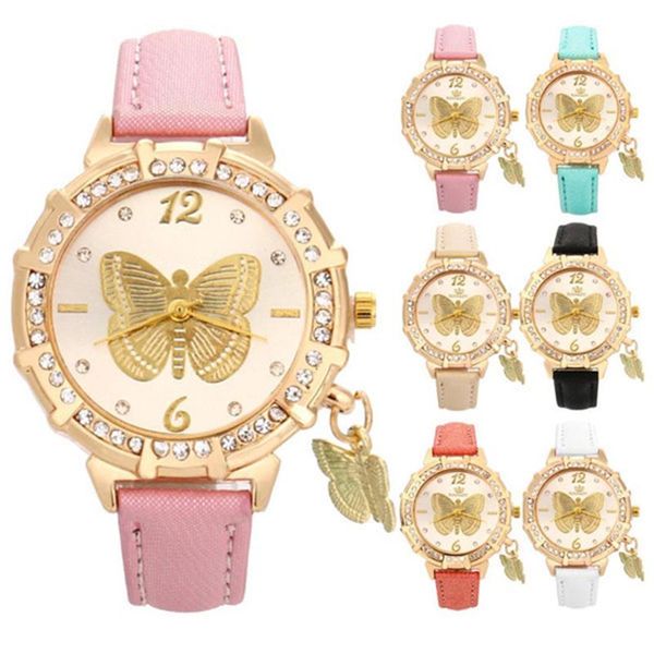 

Fashion Women Girl Dress Bracelet Watch Quarzt Clock Butterfly Style Leather Band Quartz Wrist Watch 230278