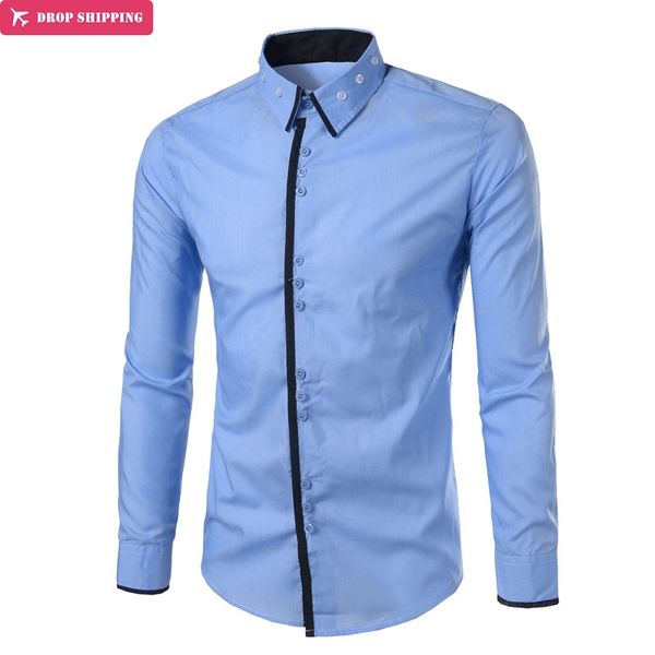 

brand 2018 fashion male shirt long-sleeves collar claw design mens dress shirts slim men shirt, White;black