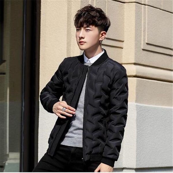 

men's duck down 2018 new short paragraph slim baseball collar men's winter parkaa coat light winter jacket for men, Black;white