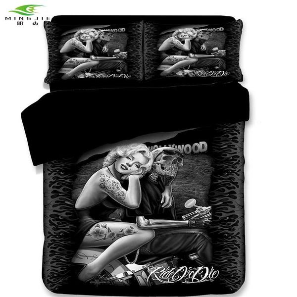 3d Skull Marilyn Monroe Bedding Set Halley Motorcycle Duvet Cover Set Pillowcase Elegant Rose Beauty Kiss Us King Queen Full Duvet For Sale King Duvet - 