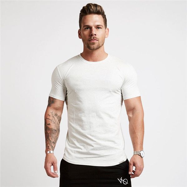 

men's solid color t-shirt 2018 summer no logo men's fitness t-shirt cotton sportswear gold brand fitness casual clothing, White;black