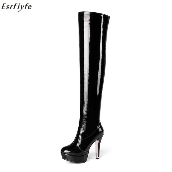 

esrfiyfe new winter women patent leather over the knee boots women black high heel long boots platform night club shoes