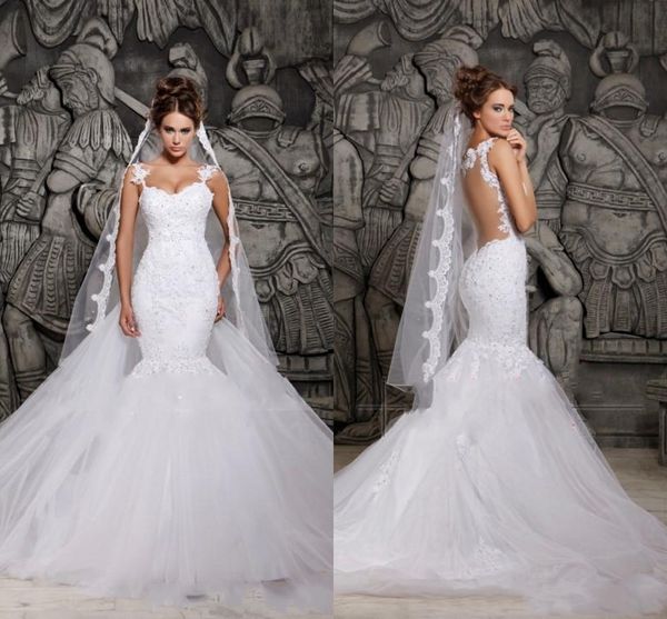 Элегантные сексуальные белые кружевные свадебные платья русалка отвесной спинки съемный поезд свадебное платье плюс размер Vestidos De Noiva