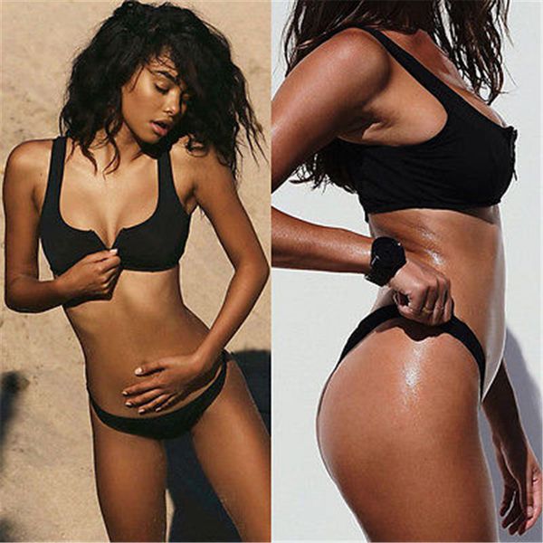 

2017 women chest zipper swimsuit push up padded bikini swimwear bathing 2pcs set monokini beachwear bikini set sports bra, White;black