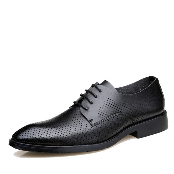 

men shoes spring summer formal leather business casual shoes men dress office luxury shoes male breathable oxfords, Black