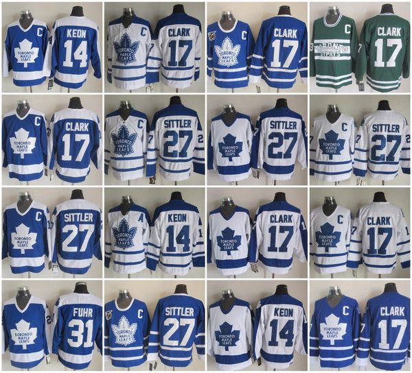 

toronto maple leafs 14 dave keon 17 wendel clark 31 grant fuhr 27 darryl sittler hockey jerseys stitched, Black;red