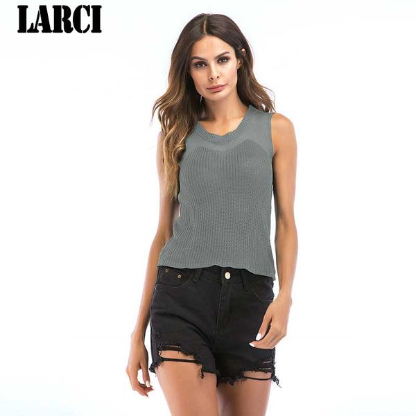 

larci 2018 tank women o-neck hollow sleeveless white straight solid camis club ladies summer knitted e5774