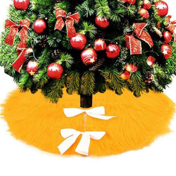 

latest christmas tree skirt 2019 new year's soft yellow faux fur round base xmas christmas tree skirt home party decoration hot