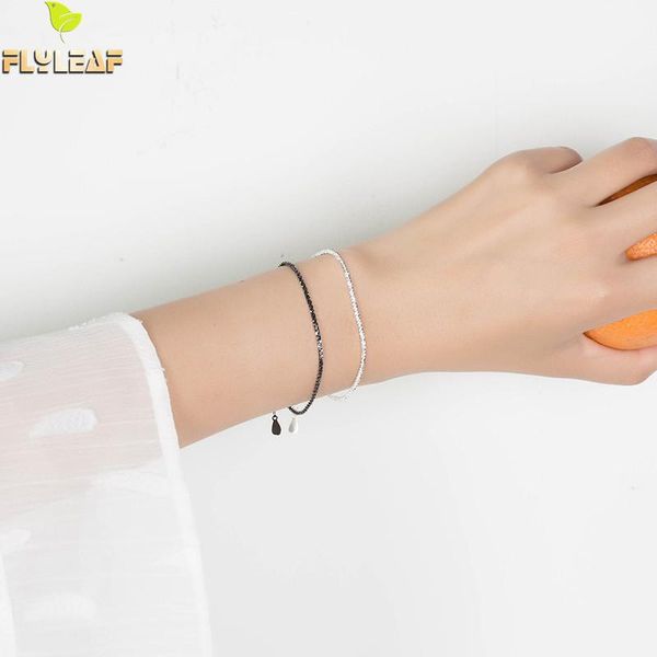 

flyleaf 100% 925 sterling silver chain bracelets & bangles for women creative lady fashion jewelry pulseira feminina, Black