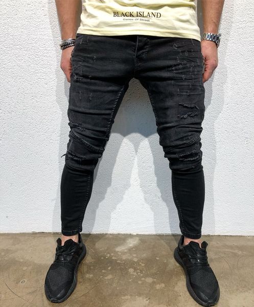 

Mens Black Draped Jeans High Street Clothing Kanye West Pencil Biker Jeans Pants