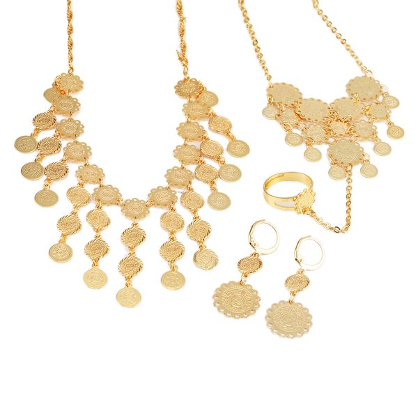 

24k gold plated jewelry set african ethiopian jewelry multi coin dangle jewelry 4pcs set, Silver