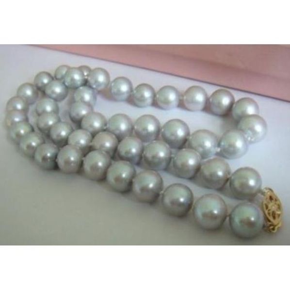 

11-12 мм таити серый жемчужное ожерелье 18" 14k желтое золото застежка, Silver
