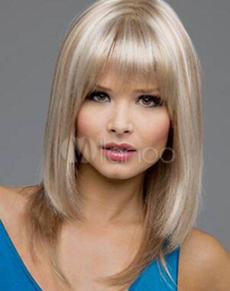 

fashion gold centre parting heat-resistant fiber medium wig for woman, Black;brown