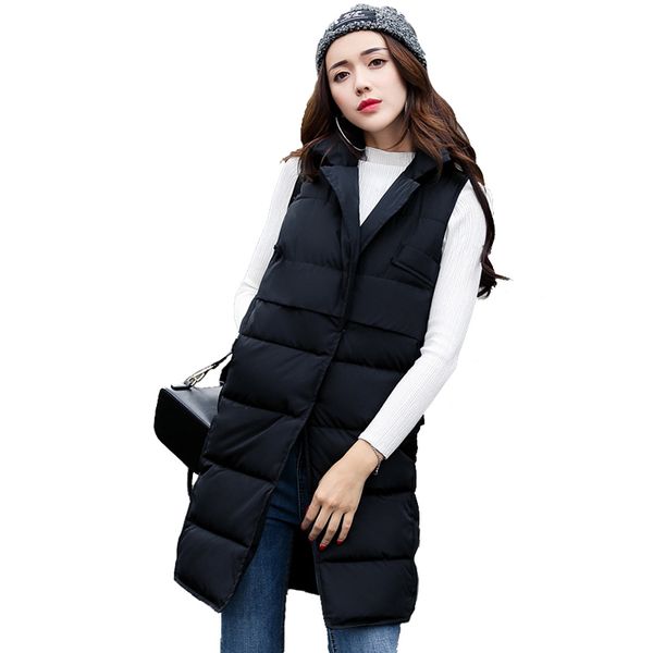

long winter vest v neck back pockets style slim warm vest women thicken waistcoat sleeveless coat gilet femme colete mulheres, Black;white