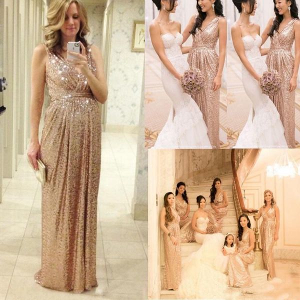 

2017 Rose Gold Bridesmaids Dresses Sequins Plus Size Custom Made Maid Of Honor Wedding Party Dress Pageant Champagne Bridesmaid Dresses