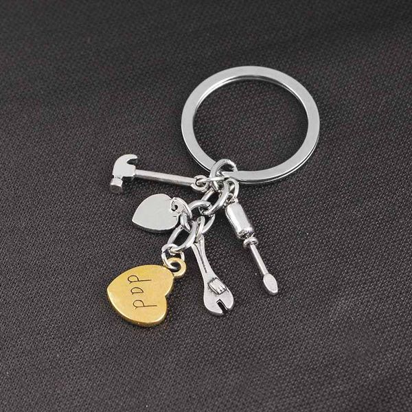 

1pcs dad i love you hand tools keychain daddy heart key rings gift for dad fathers day, father key chain accessories, Silver
