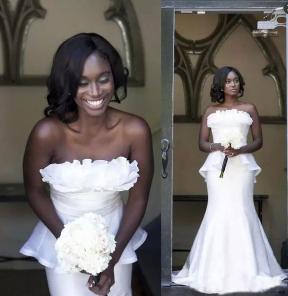 

african black girls свадебные платья русалка без бретелек ruffles баски африканские арабские платья без рукавов vestidos zipper люкс свадебн, White