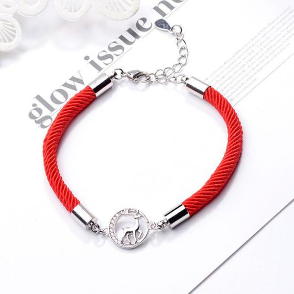 

ronerai new fashion silve 925 bangle bracelets for women fine jewelry shiny zircon charming elk red rope bracelet christmas gift, Golden;silver