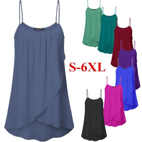 

summer women chiffon solid color o-neck sleeveless sling off shoulder loose pleated t-shirt, Black;gray