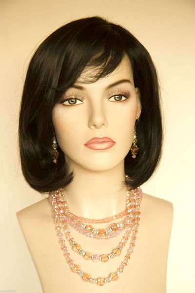 

ash black brunette short straight wigs, Black;brown