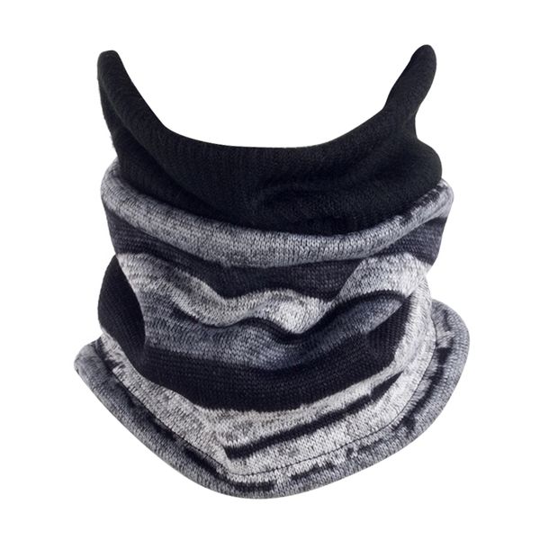 

men women two ways knitted snood scarves cap autumn winter drawstring ribbed ring tube scarf neck warmer beanie hat, Blue;gray