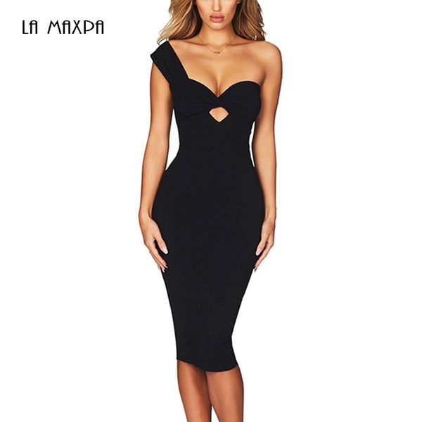 

women's bandage dress vestidos 2018 summer new celebrity party dress red one shoulder openwork, Black;gray