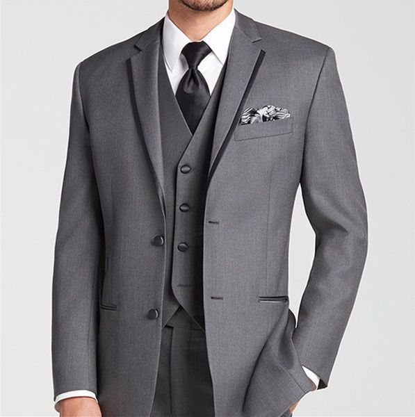 

new popular grey 3 piece suit groom tuxedos notch lapel two button bridegroom wedding suit men prom dinner blazer(jacket+pants+tie+vest) 438, Black;gray