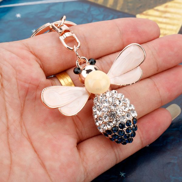 

dongsheng 2 colors enamel cute bee crystal keyrings cover key chains for women bag handbag charm jewelry car key holder-50, Silver