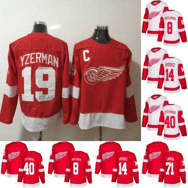 

19 Steve Yzerman Jersey Detroit Red Wings 8 Justin Abdelkader 9 Gordie Howe 13 Pavel Datsyuk 14 Gustav Nyquist 71 Dylan Larkin Hockey Jersey