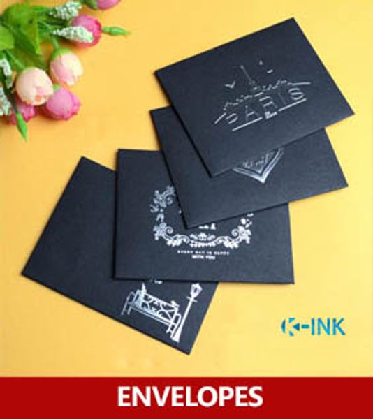 

100pcs / lot , 120gsm black stamping envelopes , thank you / love happy day paris mini envelopes