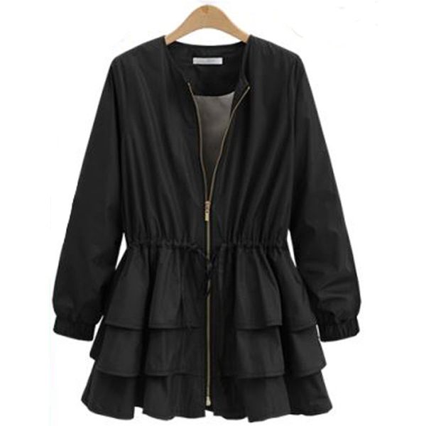 

Regular Emitiral Autumn Winter Women Jacket Long Sleeves Elastic Waist Belt Female Coat Layered Casual Loose Outerwear