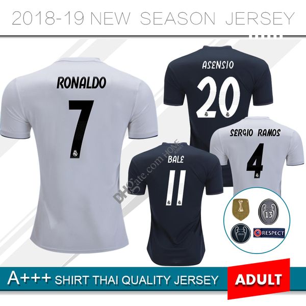 

18 19 real madrid occer jer ey home away 2018 2019 campeone bale uniform ergio ramo i co football hirt
