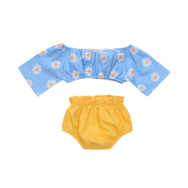 

newborn kids baby girls clothes set summer outfits girl costume children clothing floral t-shirt crop shorts pants 2pcs set, White