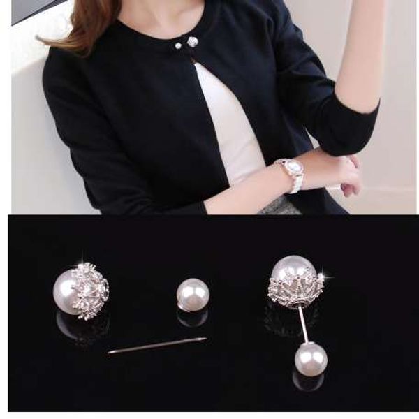 

fashion double simulated pearl brooch pins for women piercing lapel pins suit collar pin brooches jewelry gift, Gray