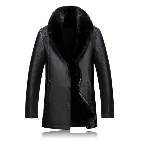 new fashion Winter Fur coat Man Thick Leather Mink Hair Collar Jacket Casual Single Breasted mens high quality plus size M-4XL