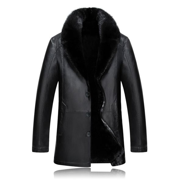 

new fashion winter fur coat man thick leather mink hair collar jacket casual single breasted mens plus size m-4xl, Black