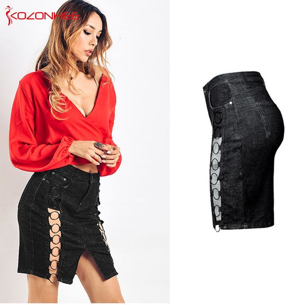 Satın Al Moda Siyah Kot Kadın Etek Yüksek Bel Kalem Kot Etek Bayan