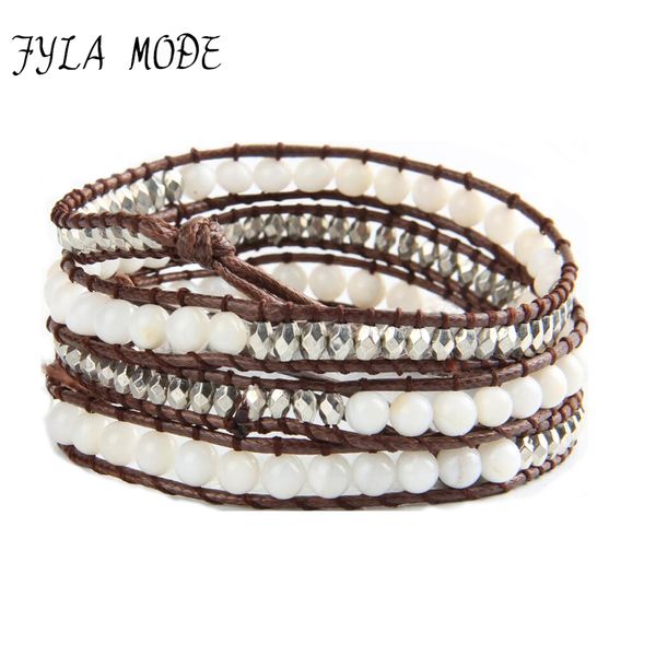 

stylish men women braided bracelet fashion jewelry real 6mm white sea shell pearl immitation leather bracelet handmade beaded, Golden;silver