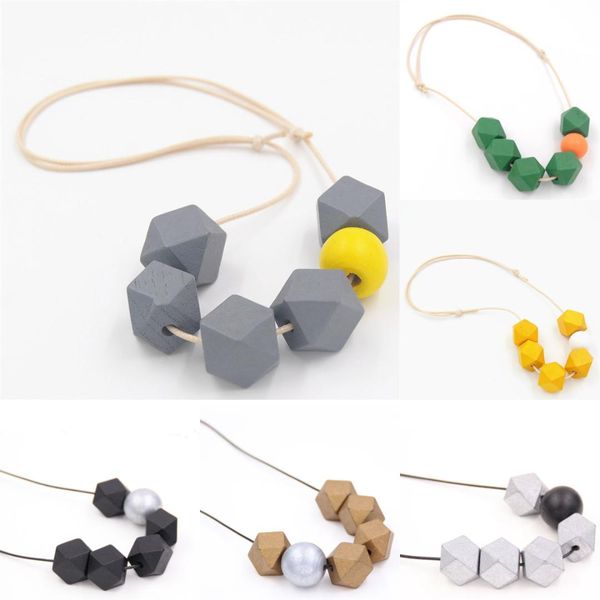 

1pc new woman necklaces big geometric wood beads peadant necklaces color jewelry sweater accessories, Silver