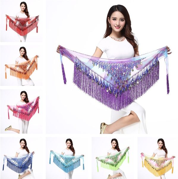 

belly dance belt dancewear triangle hip scarf colorful adjustable with coins belt belly dance hip scarf belt waist chain t2i333, Blue;gray
