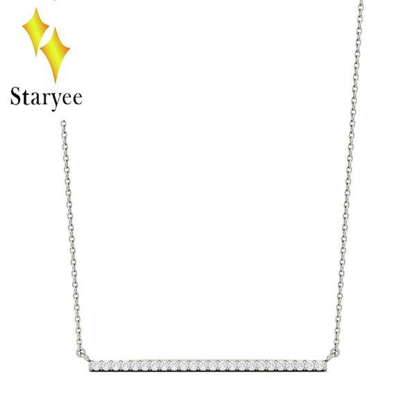

test positive 14k solid white gold 0.36ct gh round engagement band moissanite bar pendant lab diamond necklaces chain for women, Silver