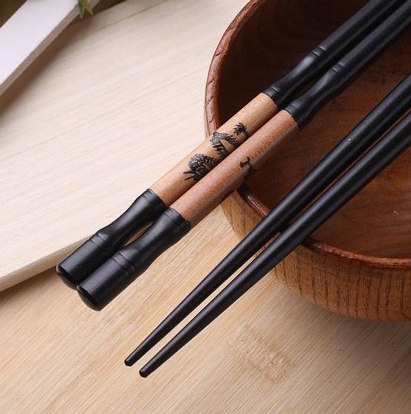 

wholesale-perfect 10 pairs vintage dragon black bamboo wood spick chopsticks hairsticks 1 set / 5 pairs tableware characterisic gift